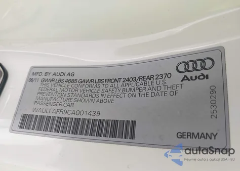 2012 Audi A5 2.0T Premium from USA, damaged, VIN WAULFAFR9CA001439